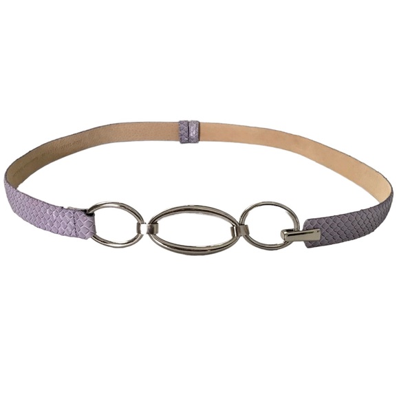 ELLEN TRACY Leather Belt Lavender Silver Ovals Buckle One Size Fits Most 27-43” - Picture 1 of 11
